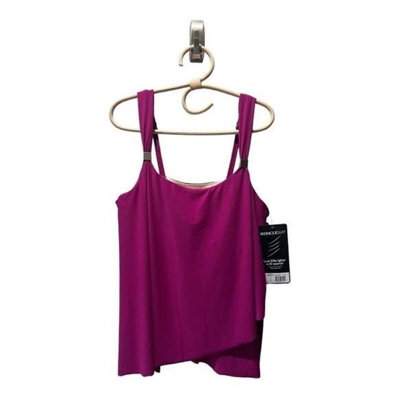 Miraclesuit Tankini Framboise Pink Dazzle Scoop Neck Underwire Swim NEW Size 10 - Picture 7 of 10